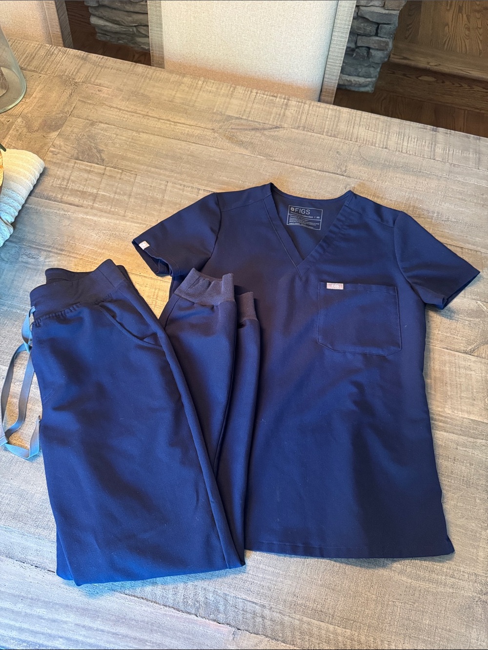 Figs Navy Blue Scrub Top & Pants Set